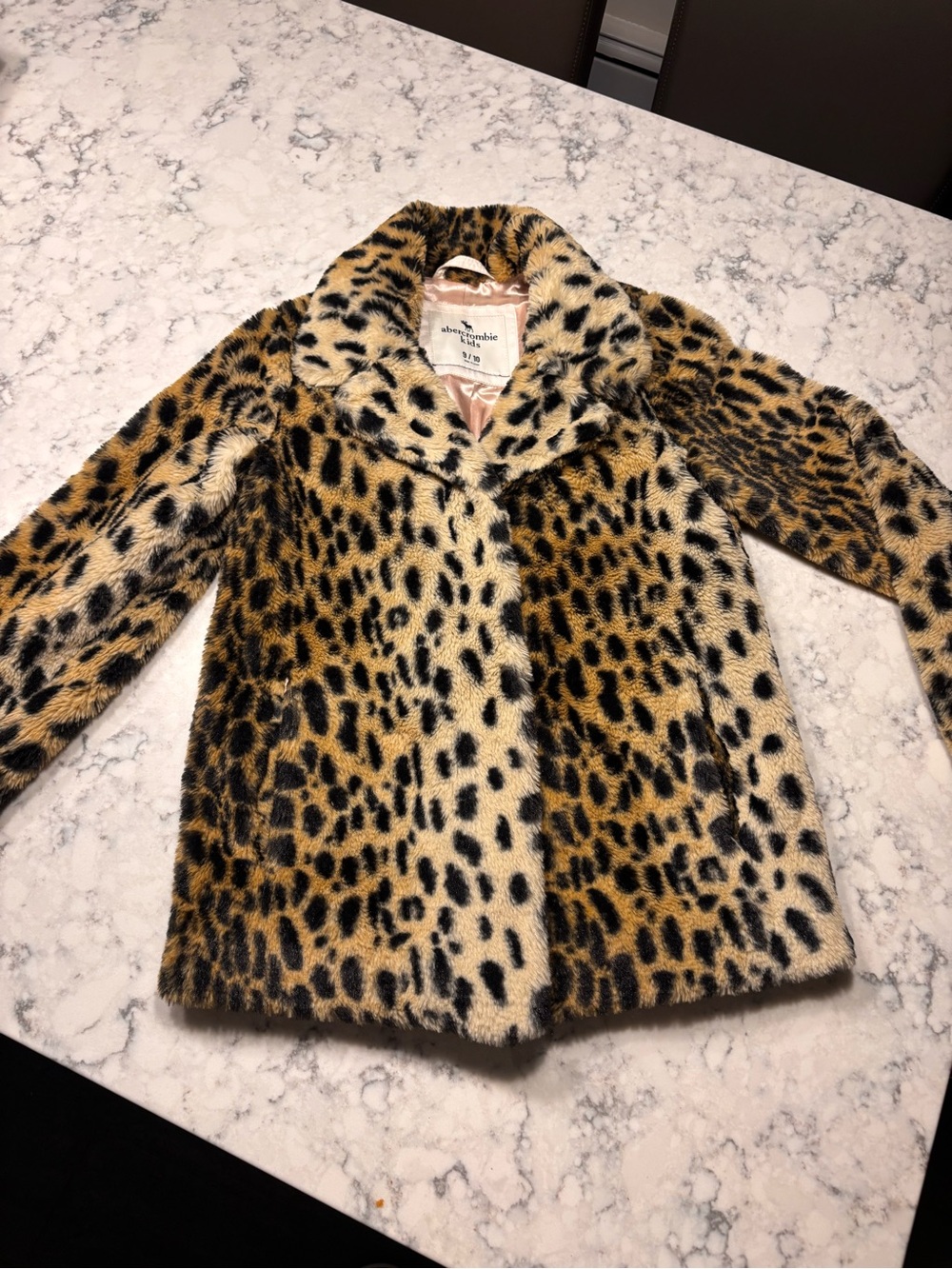 abercrombie kids Leopard Print Faux Fur Pea Coat - Brown/Black/Cream